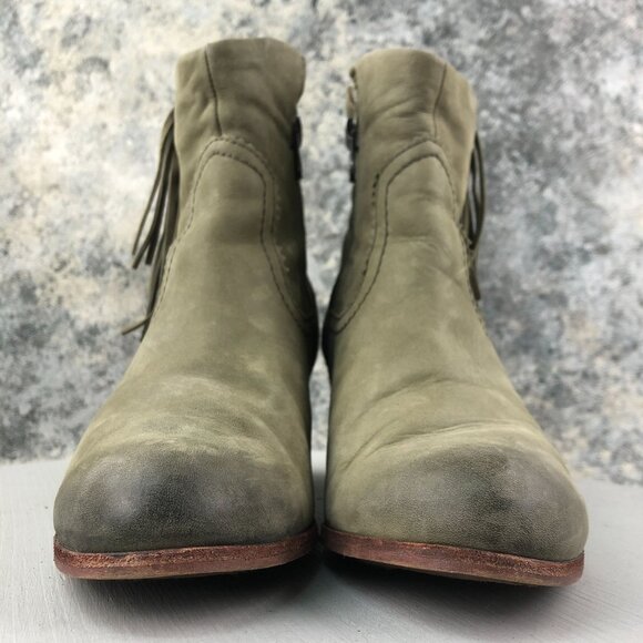 Sam Edelman Women's Size 11M Louie Green Leather Fringe High Heel Ankle Boots - Picture 2 of 15
